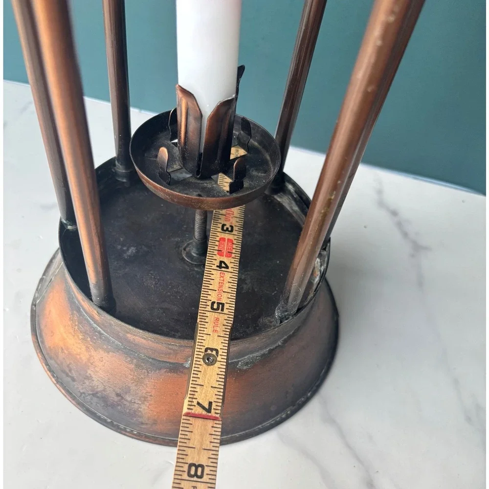 Vintage Copper Candle Lantern Rustic Farmhouse Decor Floral Ceramic Handle